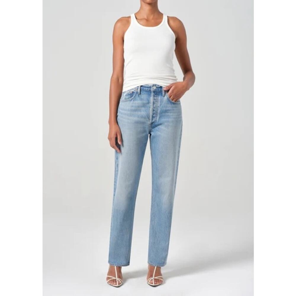 Agolde Pinch Waist High Rise Denim Jeans Blue Size 27 Rigid Straight Leg Design